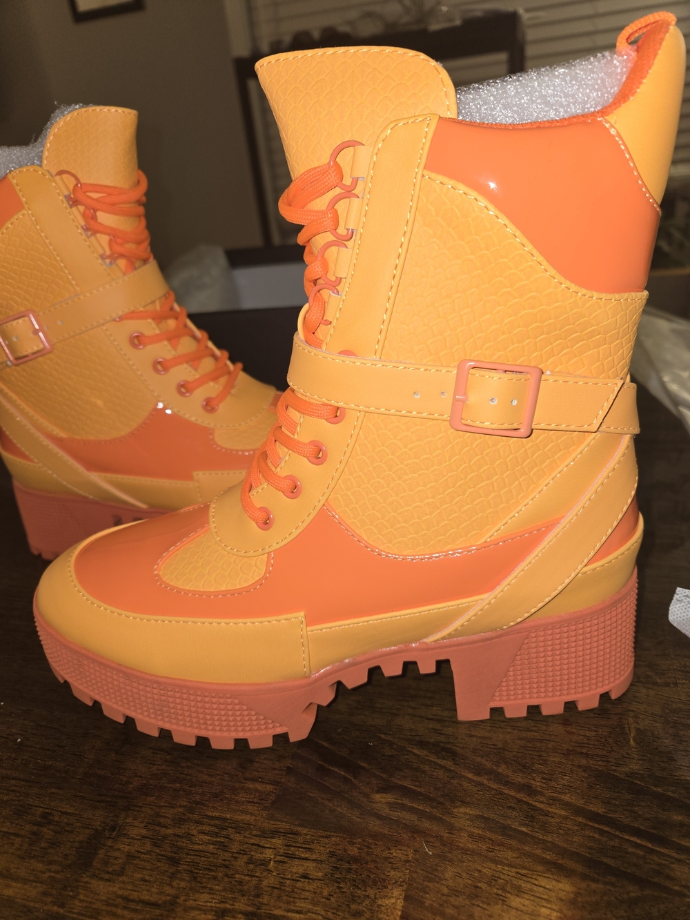 Cape Robbin Women's 7 Hot Rod Orange Platform Combat Boots. New In Box